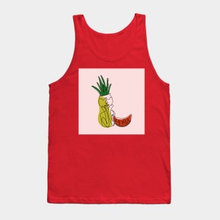 One line art style potted aloe plant and watermelon Tank Top